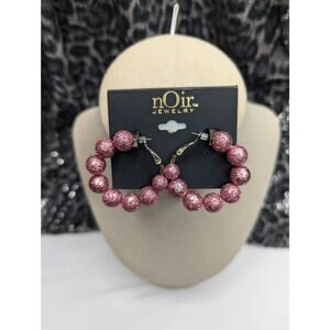 nOir Sparkly Pink Bead Hoop Earrings
